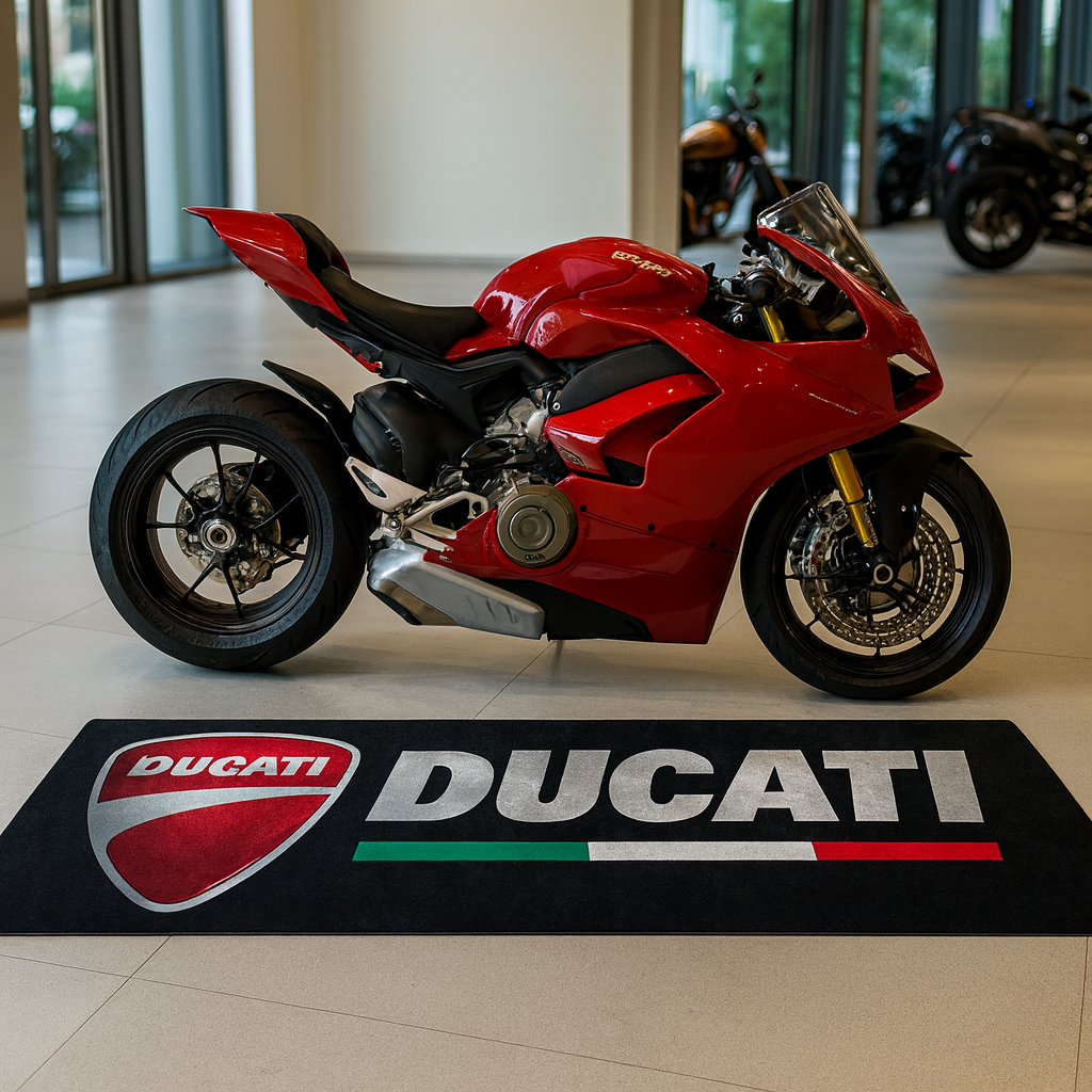 Ducati Motorcycle Garage Floor Mat 32x87 Inches Premium Showroom Rug