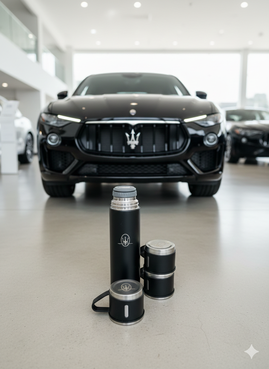 Maserati Laser Logo Thermos Set 500 ml – Insulated Flask with 3 Cups