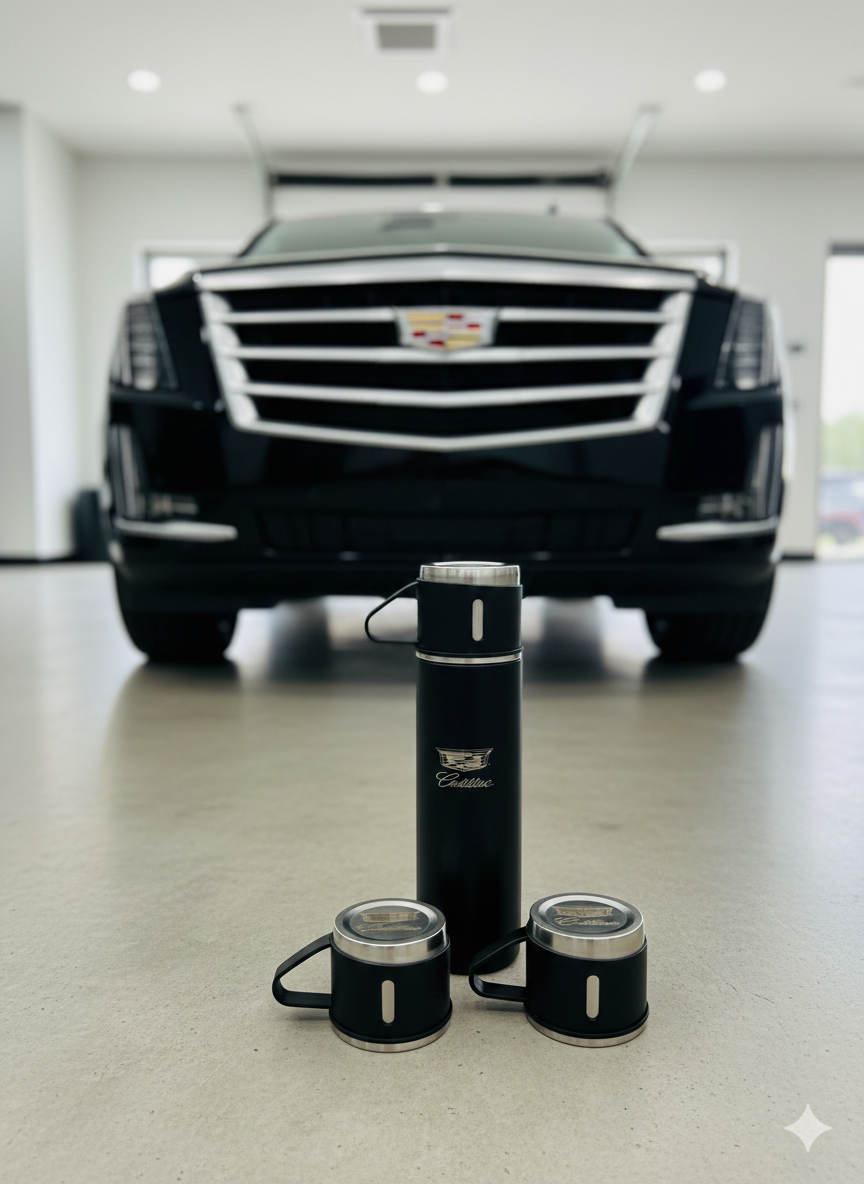 Cadillac Laser Logo Thermos Set 500 ml – Insulated Flask with 3 Cups