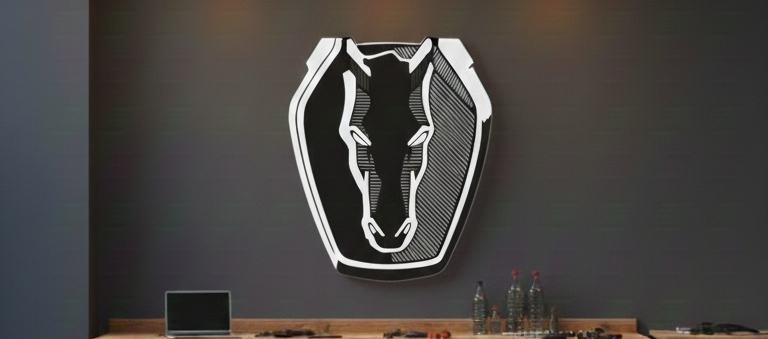 Handmade Mustang DarkHorse Logo Wood Wall Art: Garage Decor Wall Decor