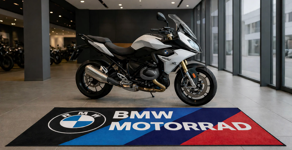 BMW M Motorcycle Garage Floor Mat 5x7 FT (60x87 Inches) Showroom Rug