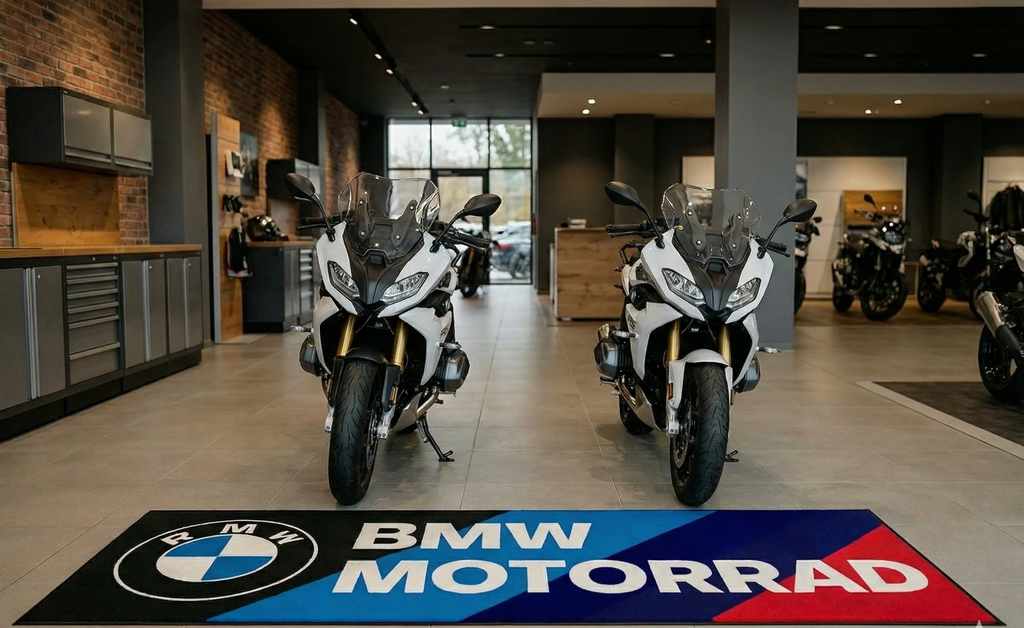 BMW M Motorcycle Garage Floor Mat 5x7 FT (60x87 Inches) Showroom Rug