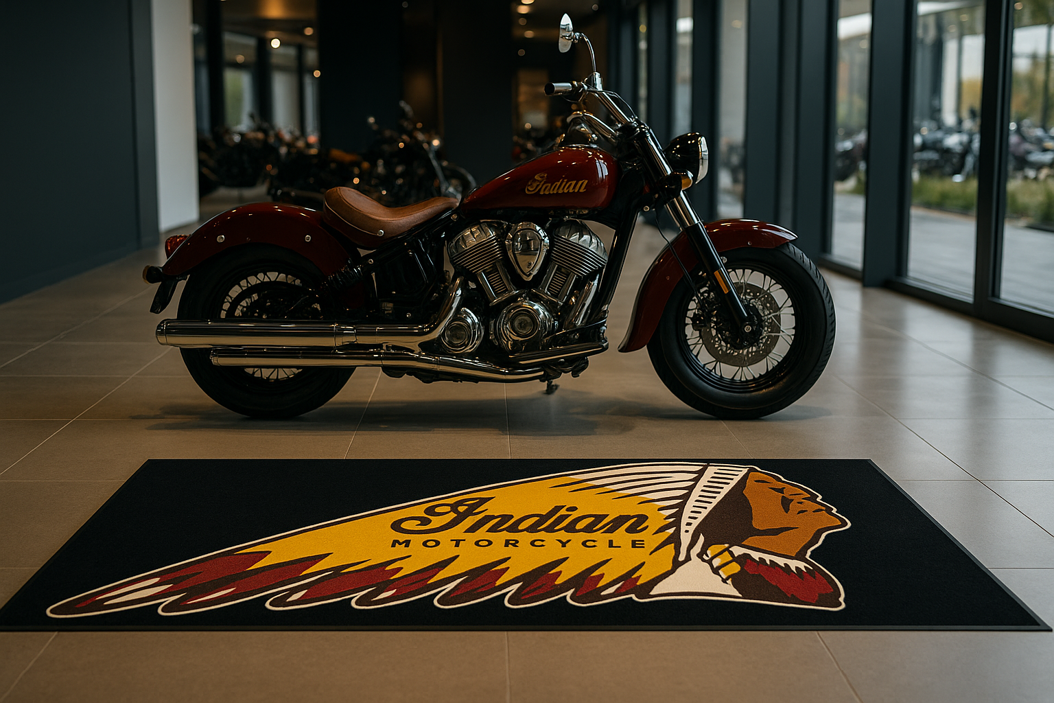 Indian Motorcycle Garage Floor Mat 32x87 Inches Premium Showroom Rug