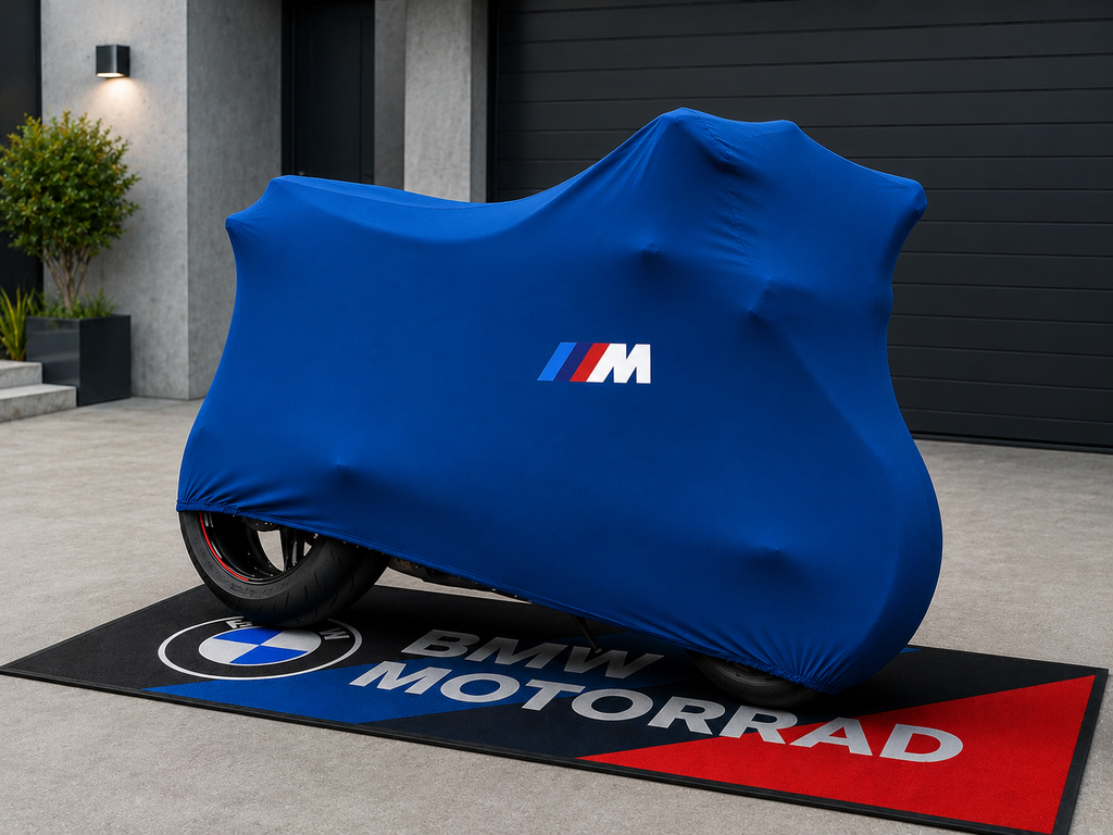 BMW M Motorcycle Premium Indoor Motorcycle Cover – Soft Breathable Stretch Fabric Garage Dust Protection