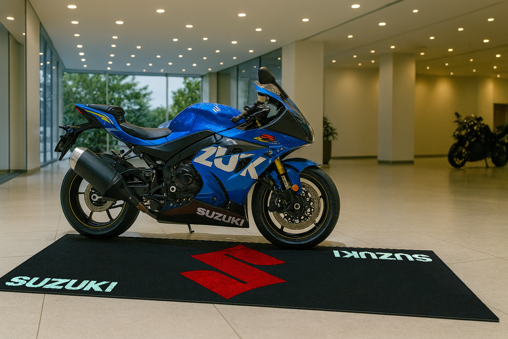 Suzuki Motorcycle Garage Floor Mat 32x87 Inches Premium Showroom Rug