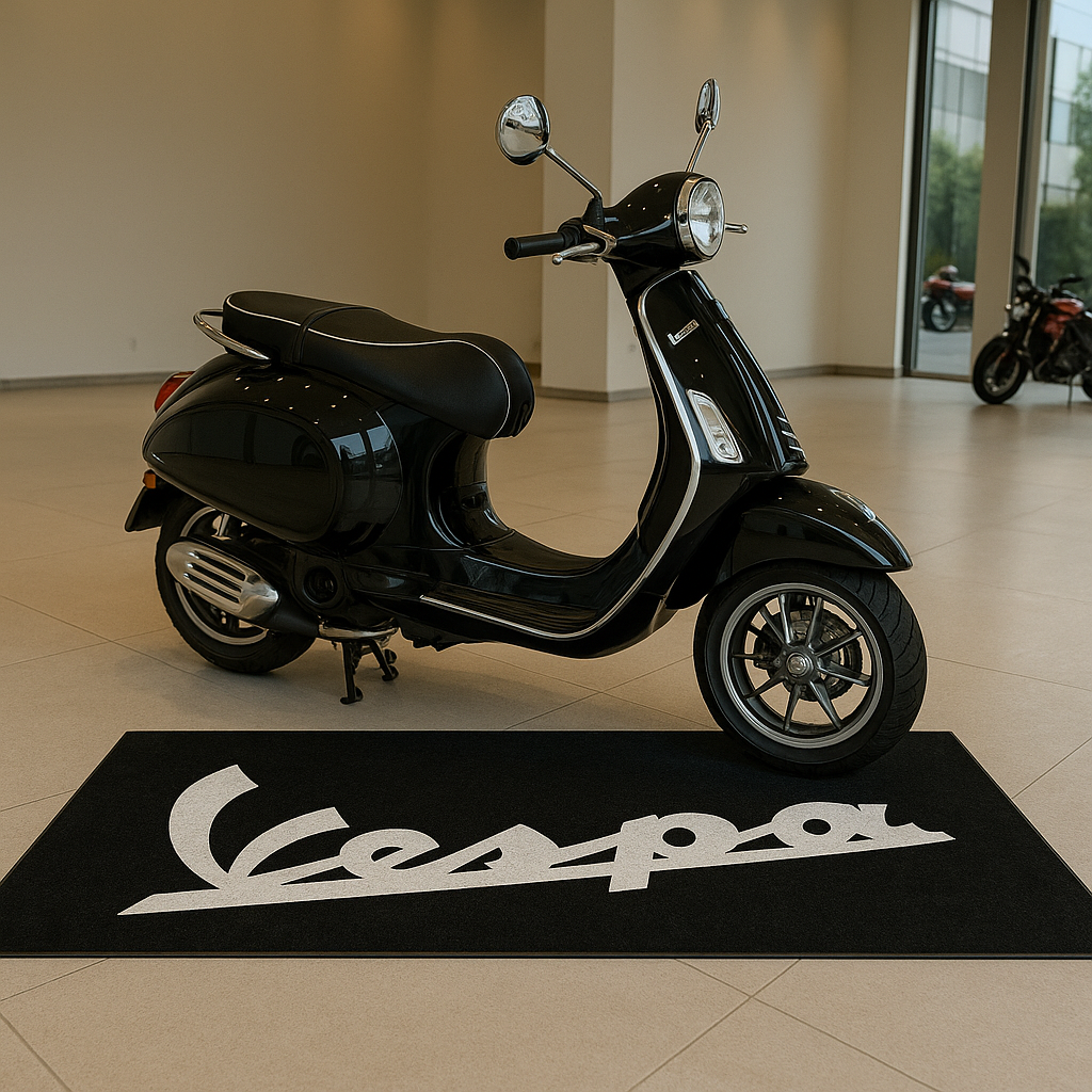 Vespa Motorcycle Garage Mat – Premium 32x87 Inch Parking Floor Mat