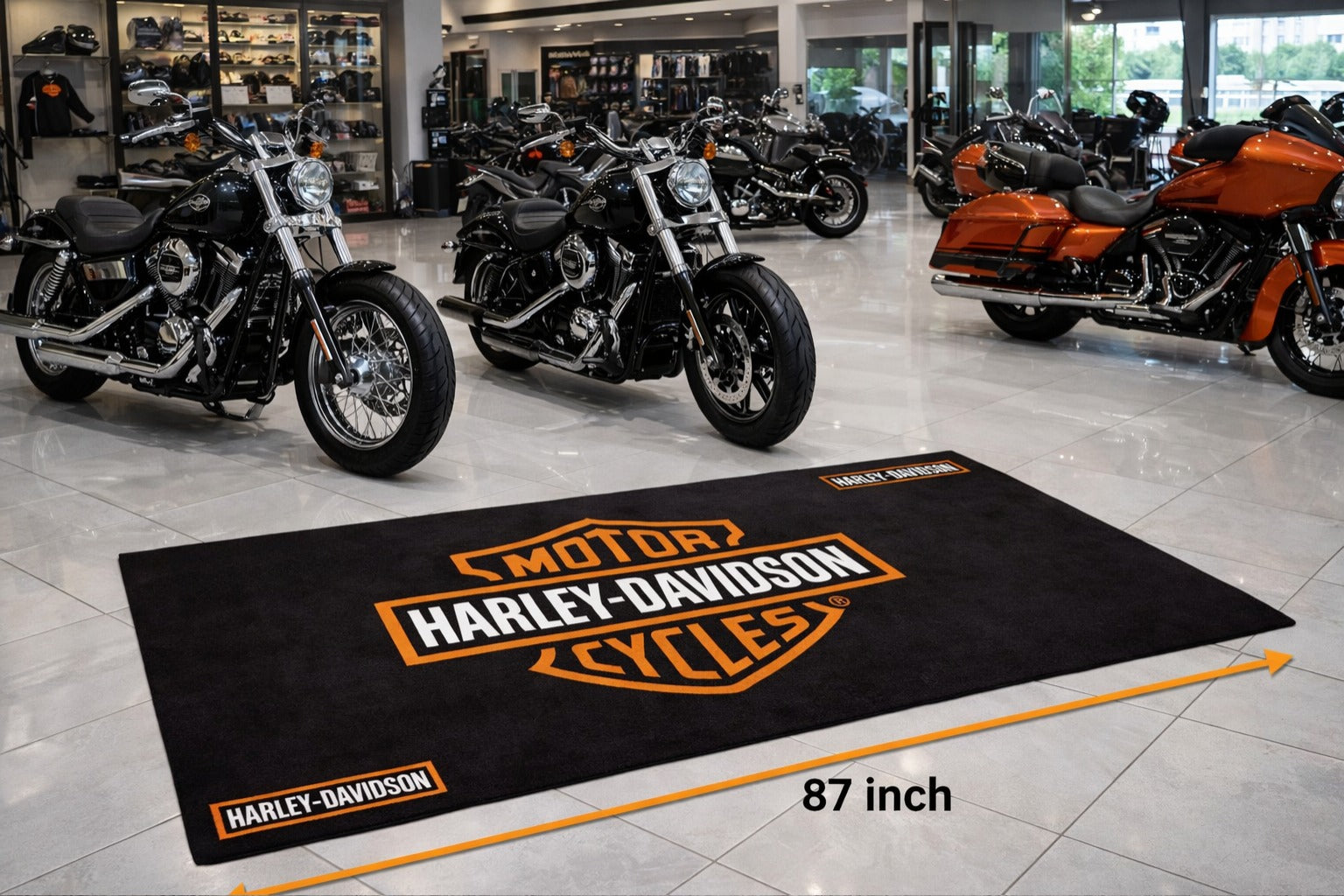Harley Davidson Motorcycle Garage Floor Mat 32x87 Inches Premium Showroom Rug