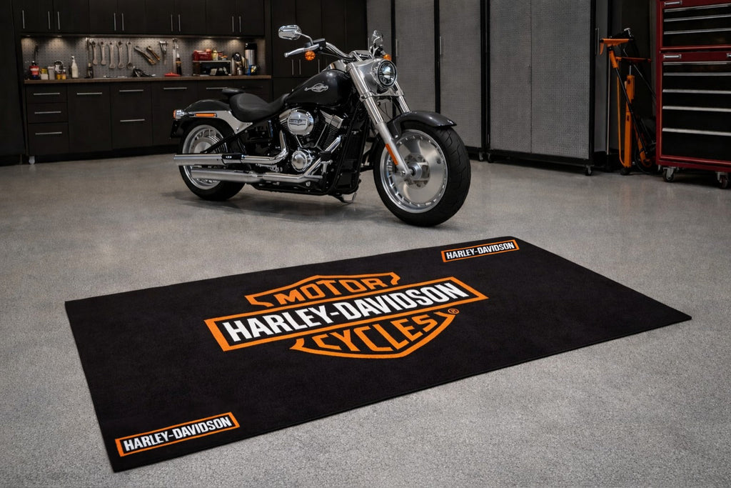 Harley Davidson Motorcycle Garage Floor Mat 32x87 Inches Premium Showroom Rug