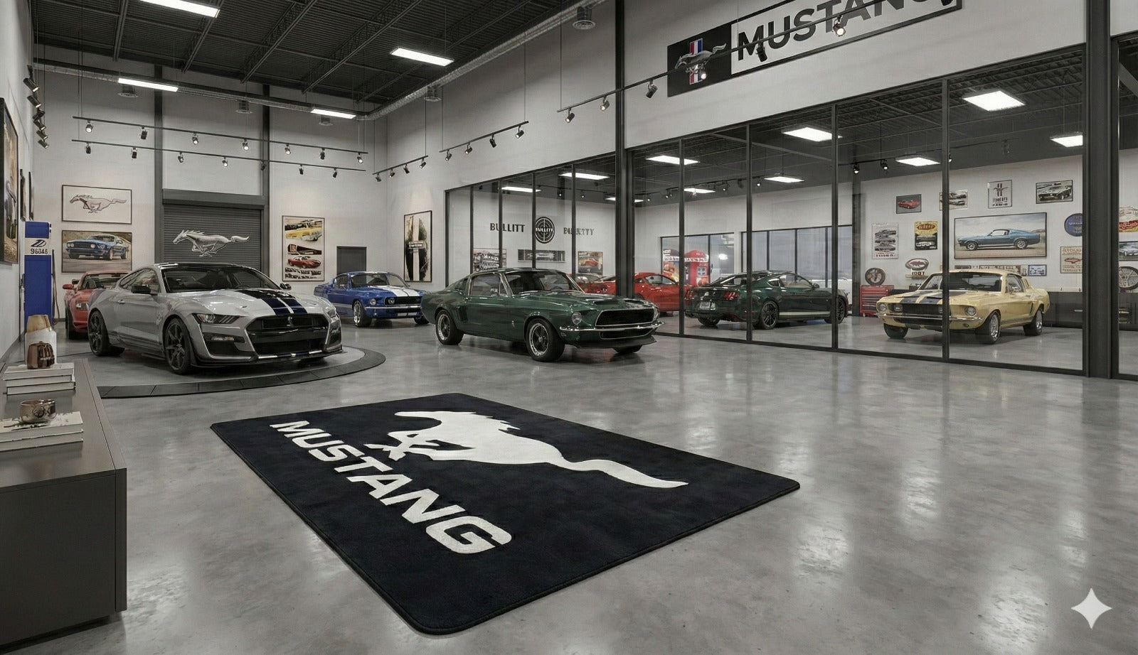 Mustang Garage Floor Mat 5x7 FT (60x87 Inches) Showroom Rug