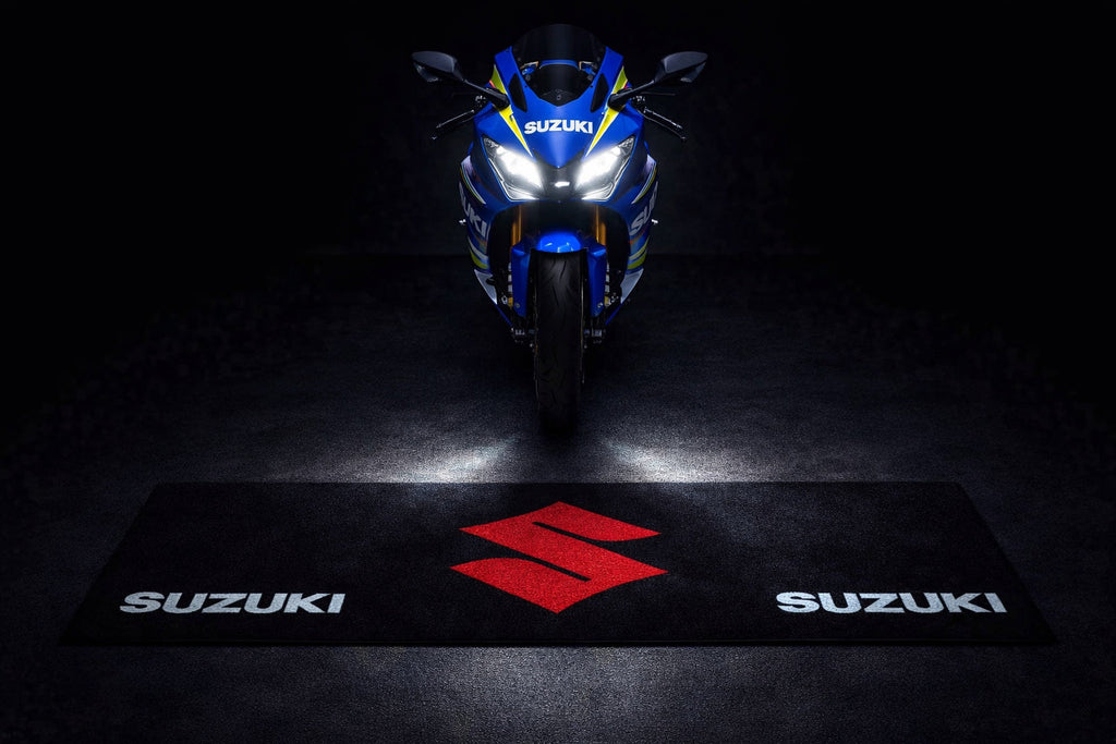 Suzuki Motorcycle Garage Floor Mat 32x87 Inches Premium Showroom Rug