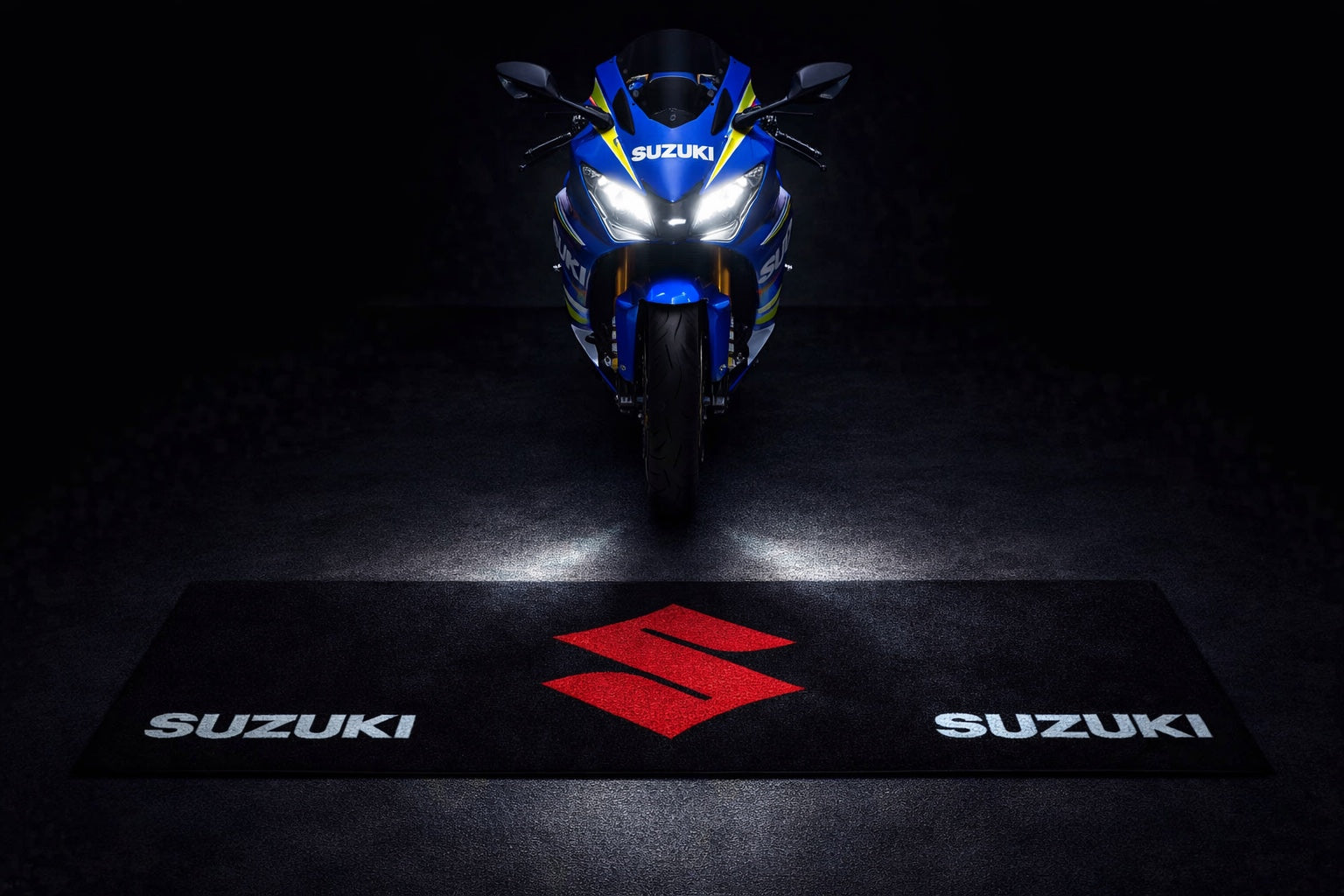 Suzuki Motorcycle Garage Floor Mat 32x87 Inches Premium Showroom Rug