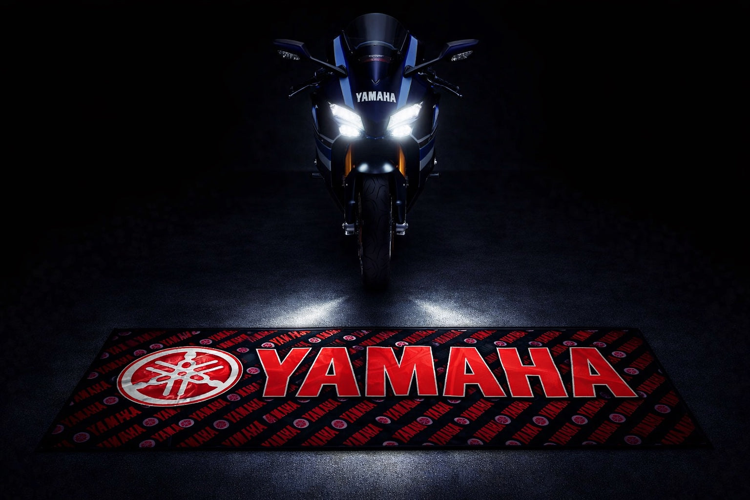 Yamaha Motorcycle Garage Floor Mat 32x87 Inches Premium Showroom Rug