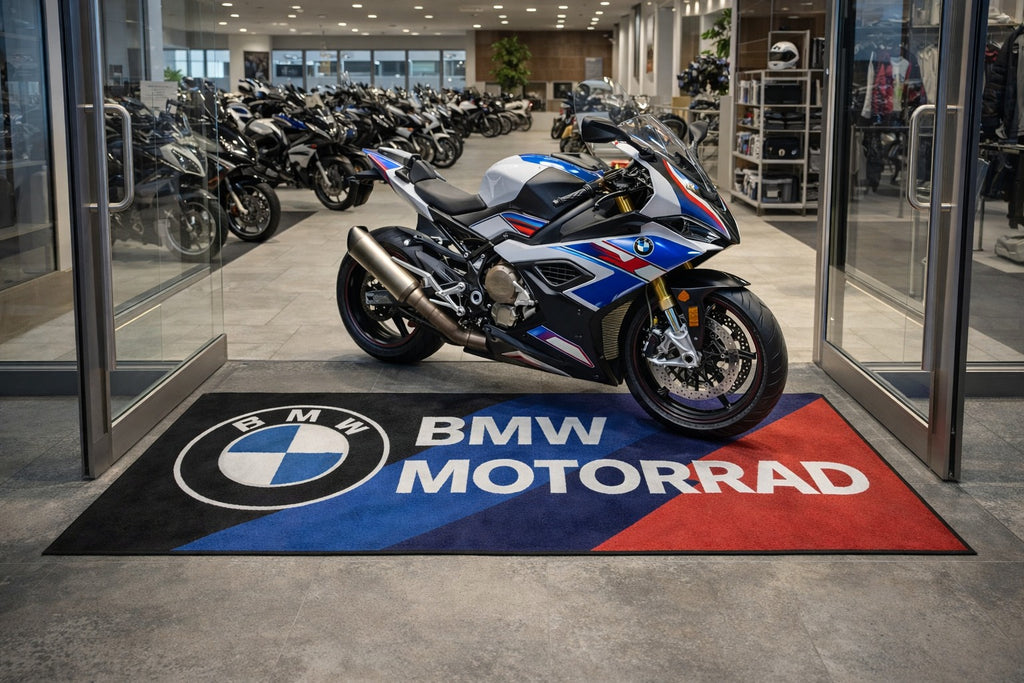 BMW M Motorcycle Garage Floor Mat 5x7 FT (60x87 Inches) Showroom Rug