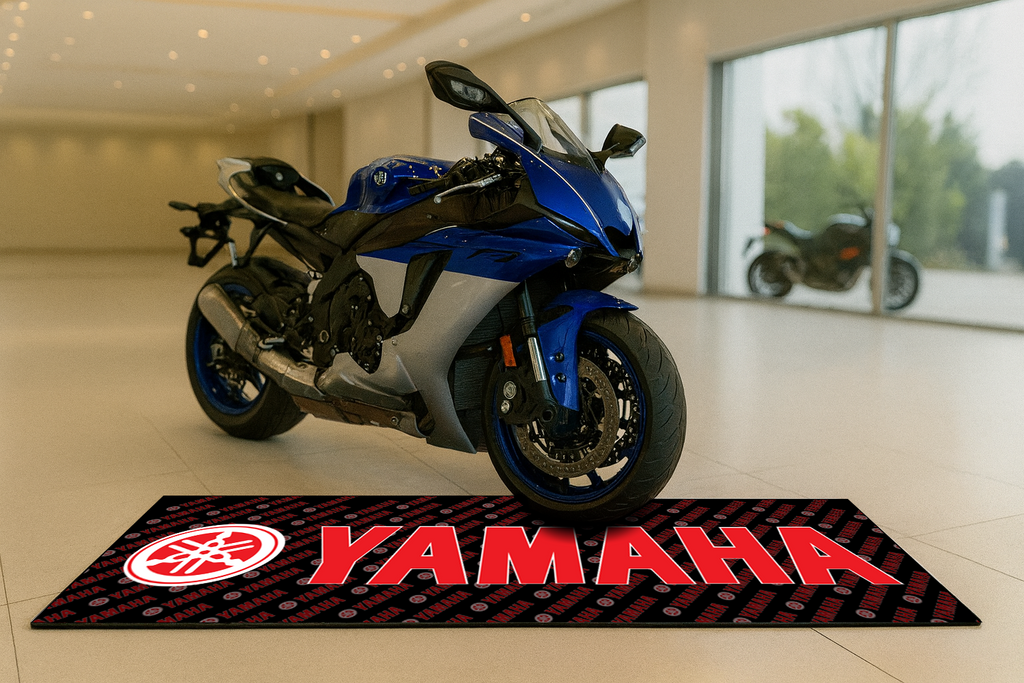 Yamaha Motorcycle Garage Floor Mat 32x87 Inches Premium Showroom Rug