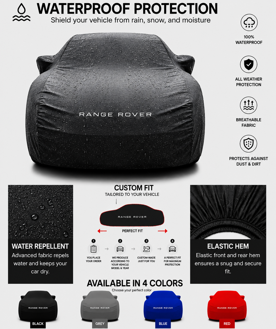 For Range Rover Waterproof Car Cover - Custom Fit Outdoor Cover