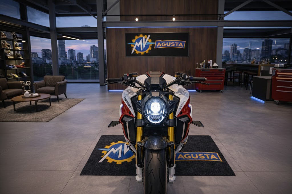 MV AGUSTA Motorcycle Garage Floor Mat 32x87 Inches Premium Showroom Rug